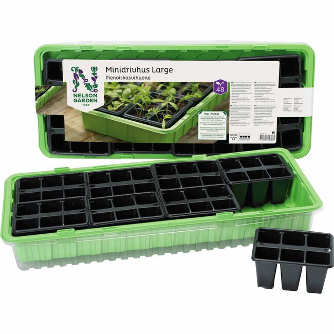 MINIDRIVHUS, 57x24 cm m. 48 krukor